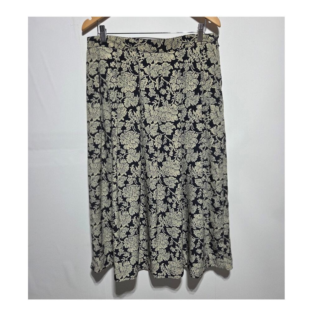 Koret Vintage Woman's Black & Tan Floral Midi Skirt Size 16  Whimsigoth